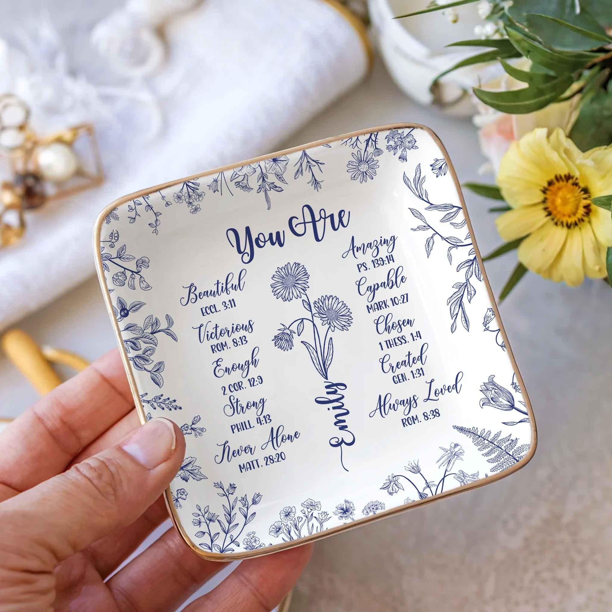 Personalized Christian Scripture Plate, Bible Verse Gift Tray, Unique Faith Home Décor, Religious Jewelry Dish for Women JDLAF04